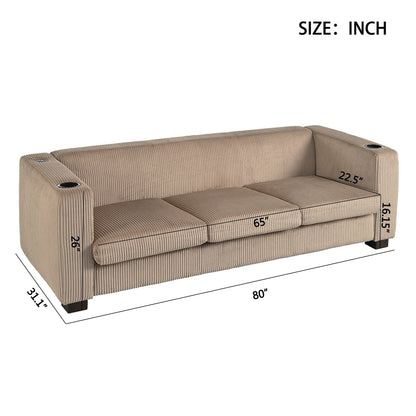 80 Solid Wood 3-Seater Sofa with 2 USB ports and two cup holders