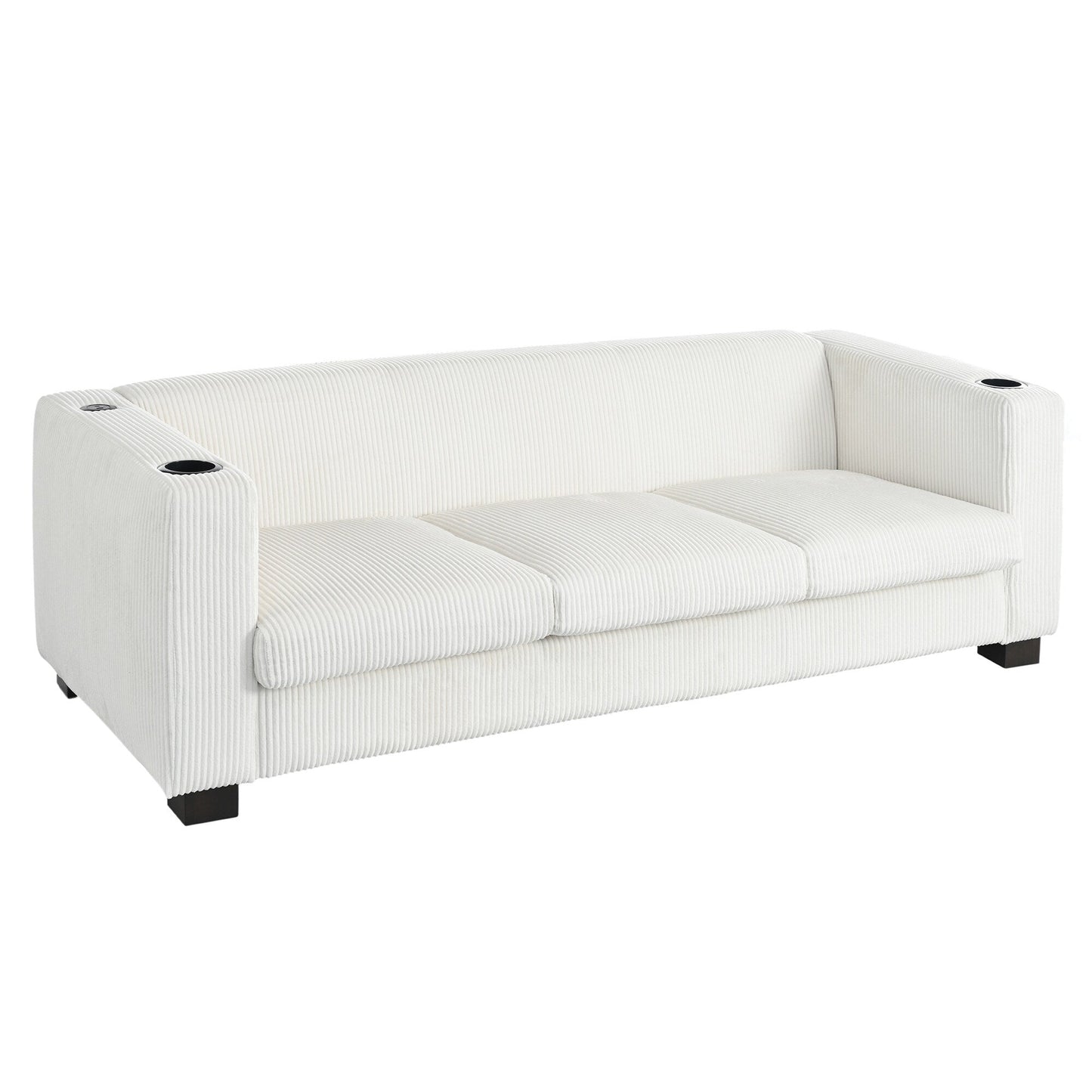 80 Solid Wood 3-Seater Sofa with 2 USB ports and two cup holders