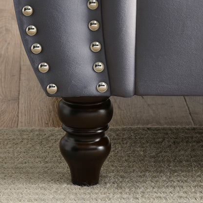 80 Velvet Chesterfield 3-Seater Sofa with Tufted Design, Nailhead Trim, and 2 Pillows