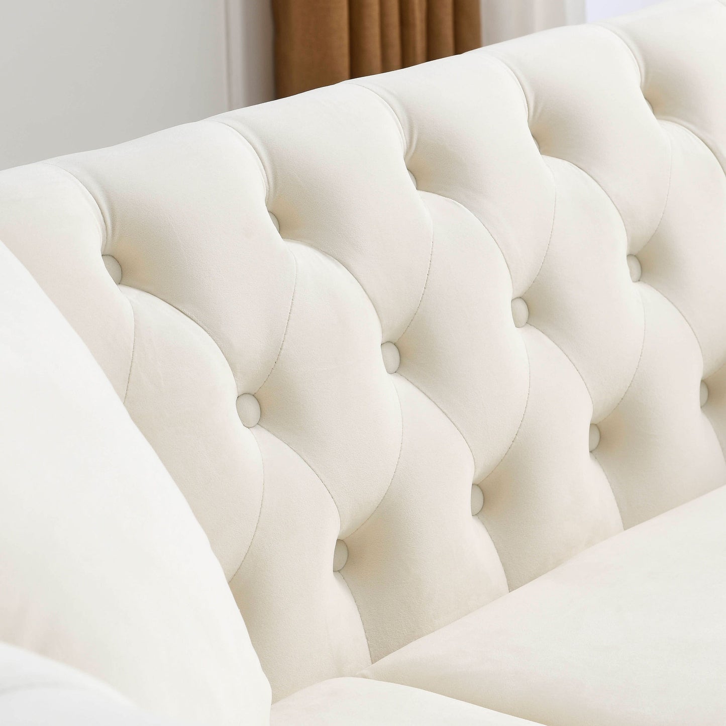 80 Velvet Chesterfield 3-Seater Sofa with Tufted Design, Nailhead Trim, and 2 Pillows
