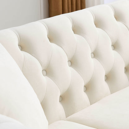 80 Velvet Chesterfield 3-Seater Sofa with Tufted Design, Nailhead Trim, and 2 Pillows
