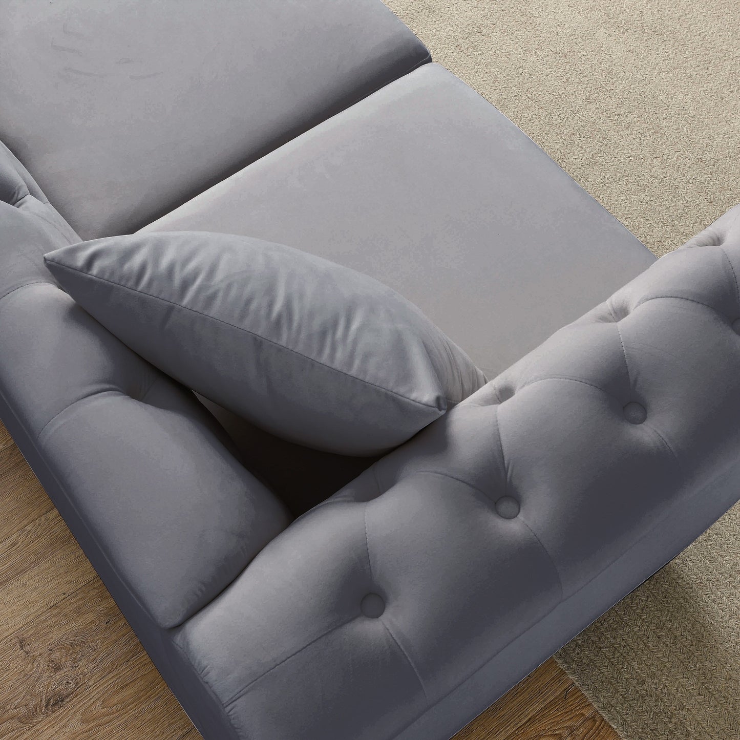 80 Velvet Chesterfield 3-Seater Sofa with Tufted Design, Nailhead Trim, and 2 Pillows