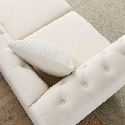 80 Velvet Chesterfield 3-Seater Sofa with Tufted Design, Nailhead Trim, and 2 Pillows