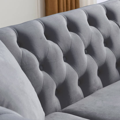 80 Velvet Chesterfield 3-Seater Sofa with Tufted Design, Nailhead Trim, and 2 Pillows