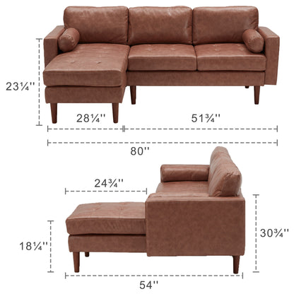 80'' Fabric L-Shaped Sectional Sofa with Tufted Cushions, Reversible Chaise, and Sturdy Wooden Frame