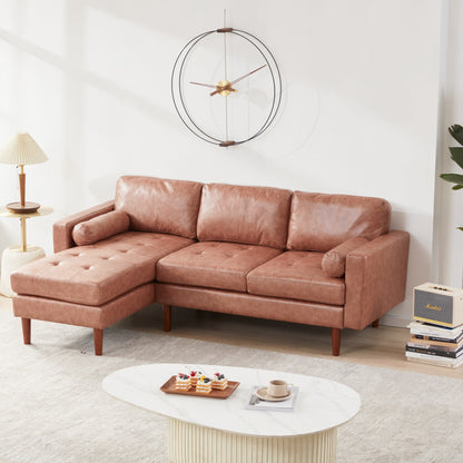 80'' Fabric L-Shaped Sectional Sofa with Tufted Cushions, Reversible Chaise, and Sturdy Wooden Frame