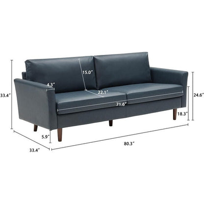 80'' Faux Leather 3 Seater Sofa Couch, with Wooden Frame, Padded Cushions and Removable Backrest