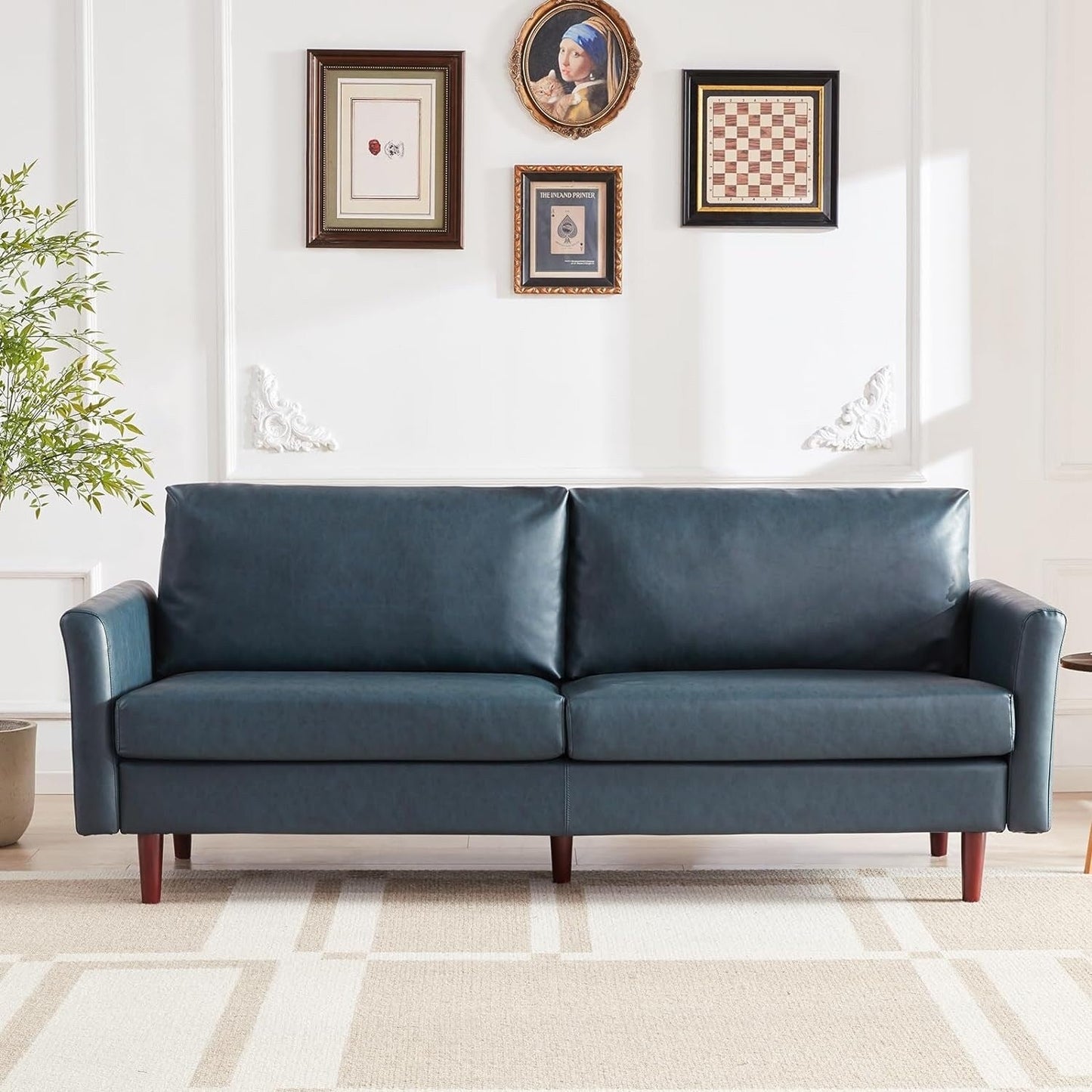 80'' Faux Leather 3 Seater Sofa Couch, with Wooden Frame, Padded Cushions and Removable Backrest