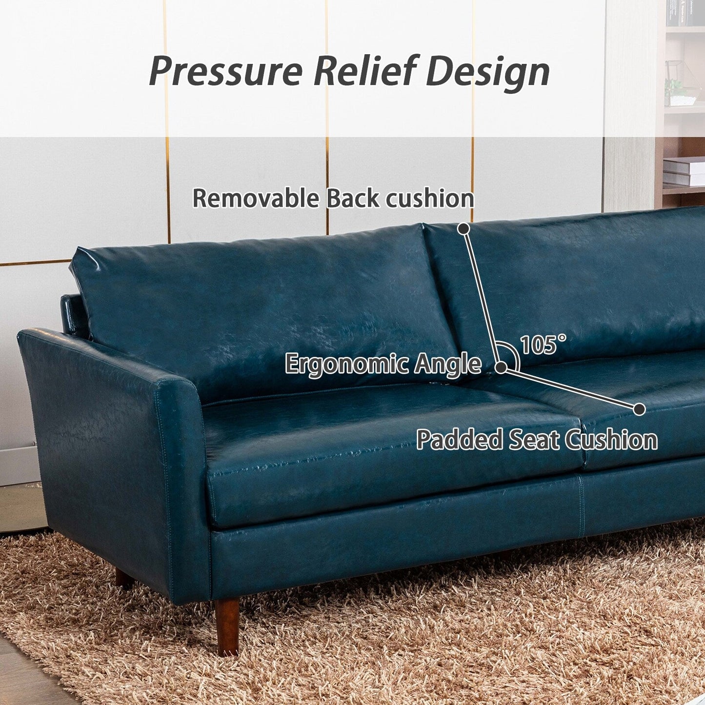 80'' Faux Leather 3 Seater Sofa Couch, with Wooden Frame, Padded Cushions and Removable Backrest