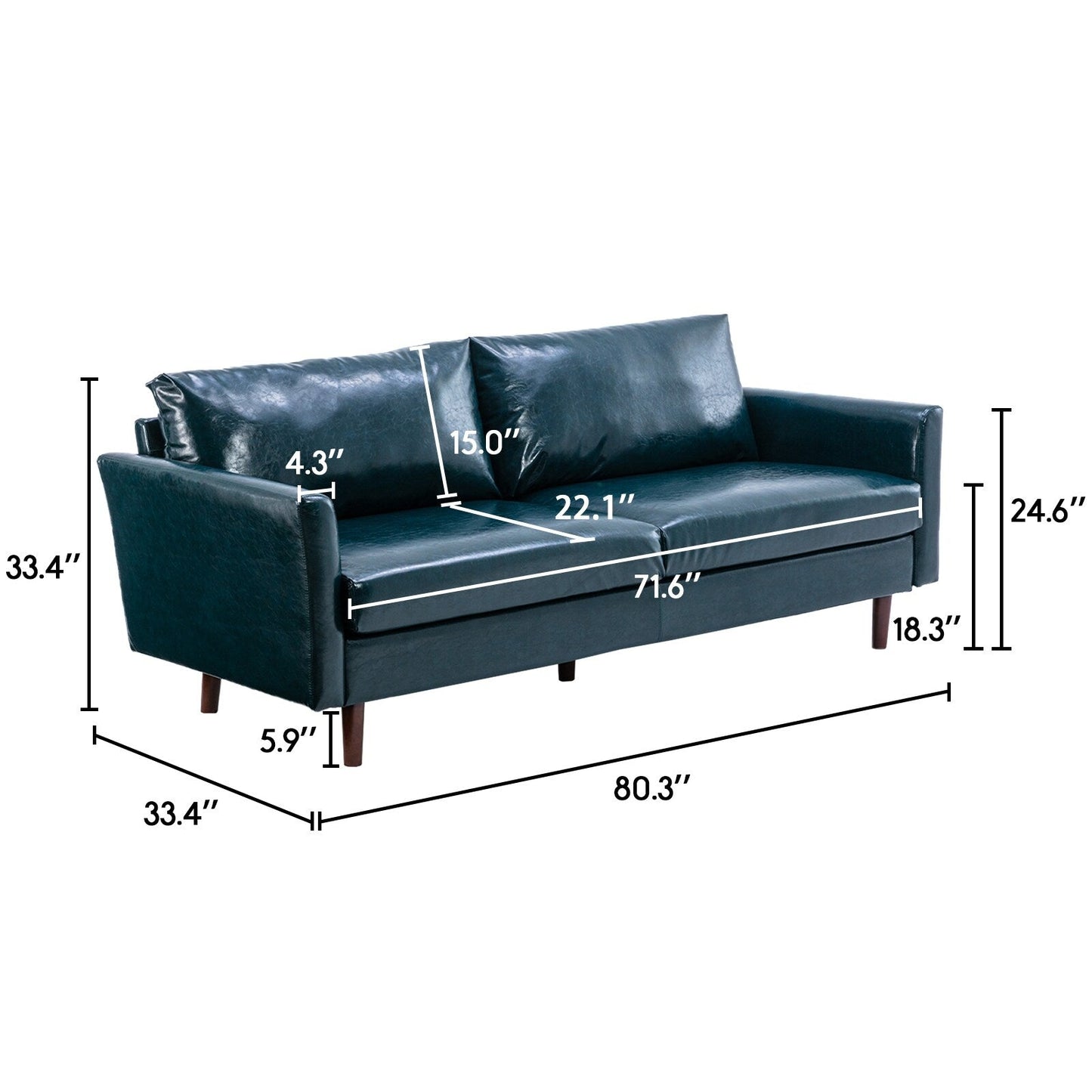 80'' Faux Leather 3 Seater Sofa Couch, with Wooden Frame, Padded Cushions and Removable Backrest