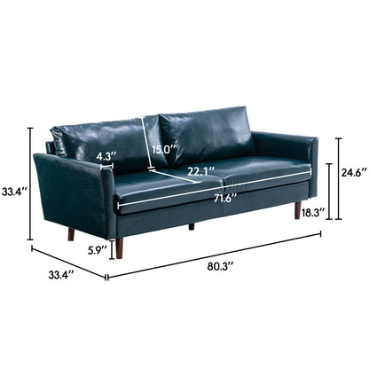 80'' Faux Leather 3 Seater Sofa Couch, with Wooden Frame, Padded Cushions and Removable Backrest
