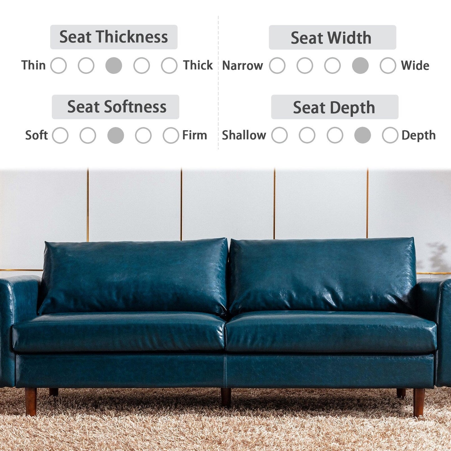 80'' Faux Leather 3 Seater Sofa Couch, with Wooden Frame, Padded Cushions and Removable Backrest