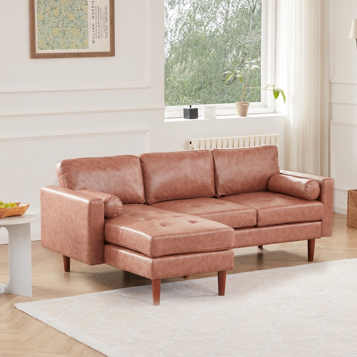80'' L-Shaped 3-Seater Fabric Sectional Sofa with Tufted Cushions, Reversible Chaise, and Wooden Frame