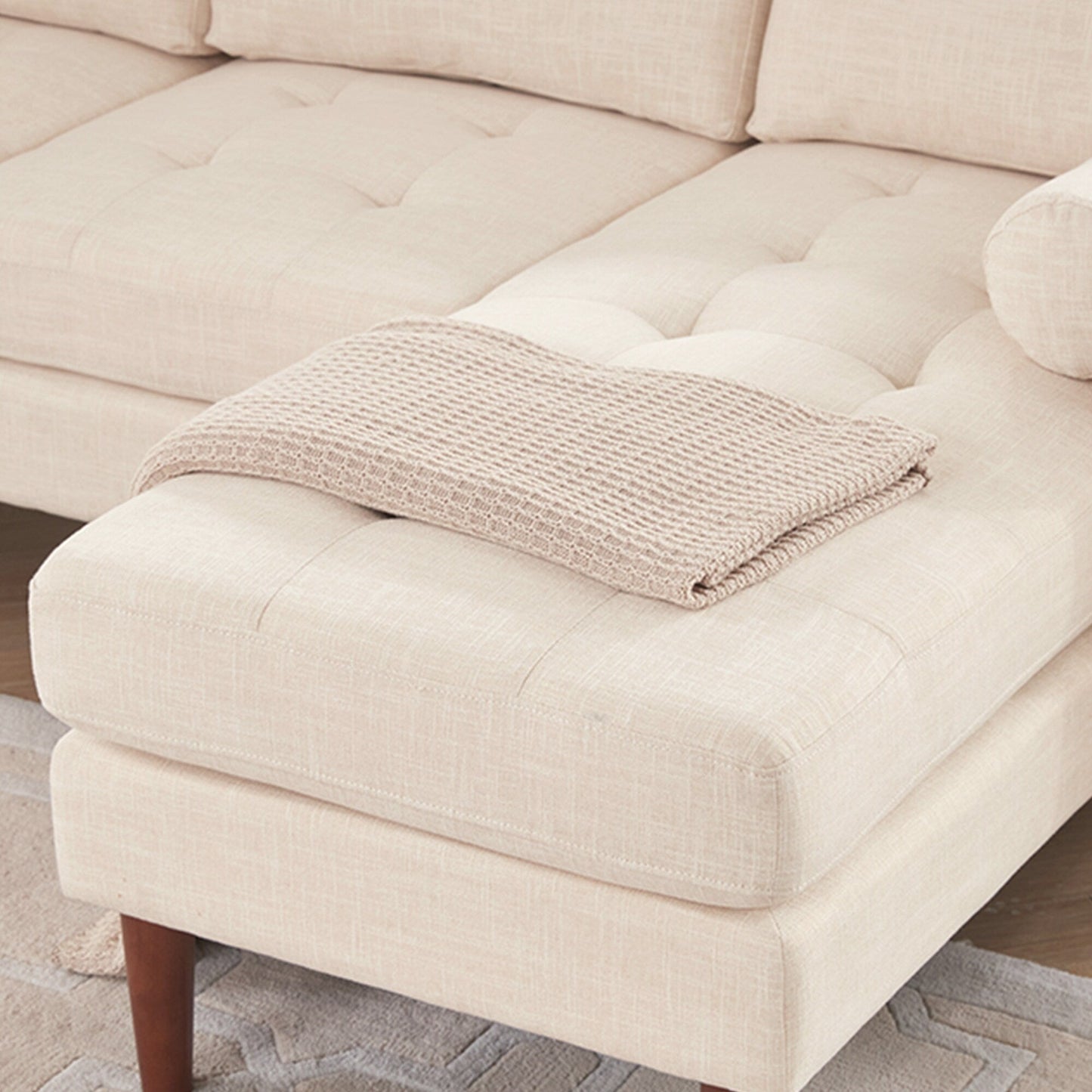 80'' Linen 3-Seater L-Shaped Sectional Couch with Reversible Chaise and Wooden Frame