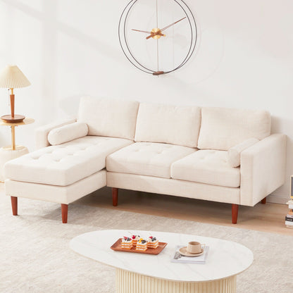 80'' Linen 3-Seater L-Shaped Sectional Sofa with Reversible Chaise, Tufted Seat Cushions, Sturdy Wooden Frame