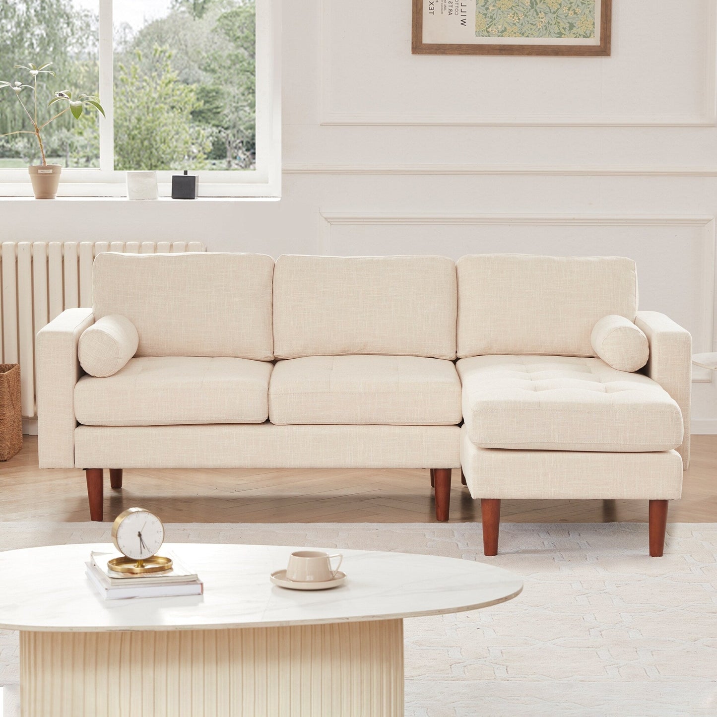 80'' Linen L-Shaped Sectional with Reversible Chaise, Wooden Frame, and Comfortable Design