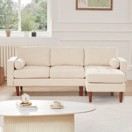 80'' Linen L-Shaped Sectional with Reversible Chaise, Wooden Frame, and Comfortable Design