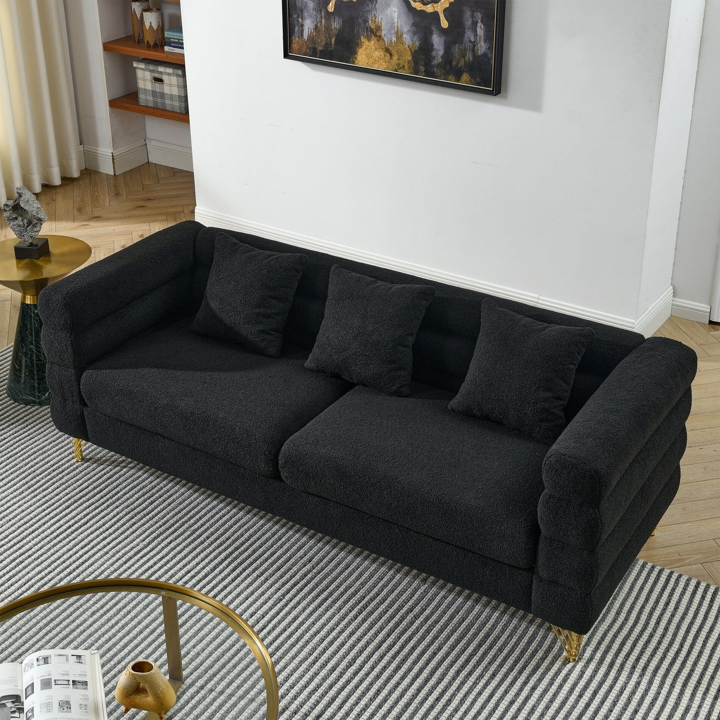 81 Inch Oversized 3 Seater Sectional Sofa with 3 Pillows
