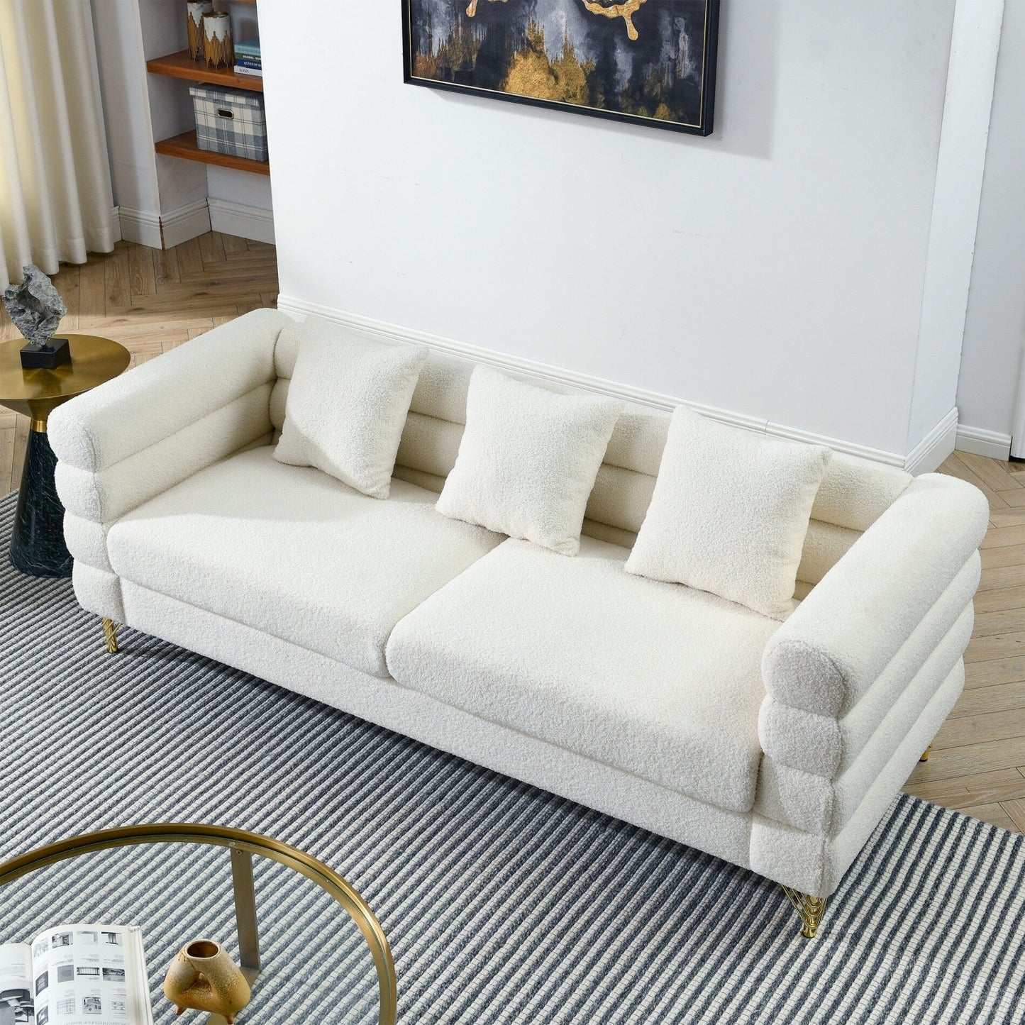 81 Inch Oversized 3 Seater Sectional Sofa with 3 Pillows