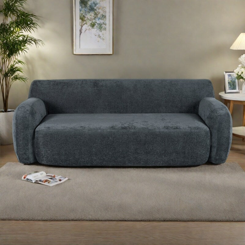 81.5 Polyester Curved 3-Seater Sofa with Ergonomic Armrests, High-Density Foam, and No Assembly Required