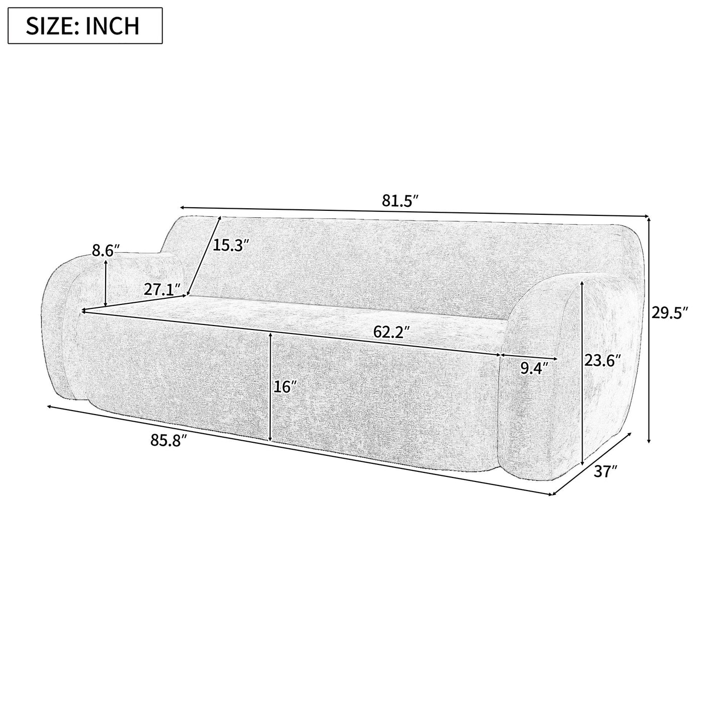 81.5 Polyester Curved 3-Seater Sofa with Ergonomic Armrests, High-Density Foam, and No Assembly Required