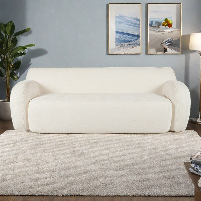81.5 Polyester Curved 3-Seater Sofa with Ergonomic Armrests, High-Density Foam, and No Assembly Required