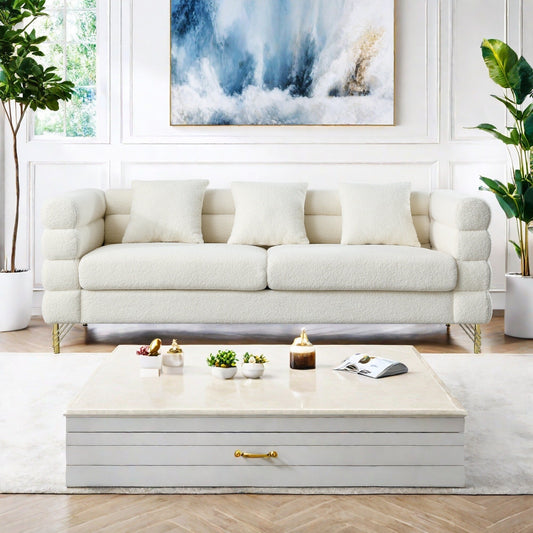 81 Fabric 3-Seater Sofa with 3 Pillows,Soft Sitting for Living Room,Bedroom
