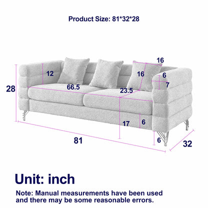 81 Fabric 3-Seater Sofa with 3 Pillows,Soft Sitting for Living Room,Bedroom