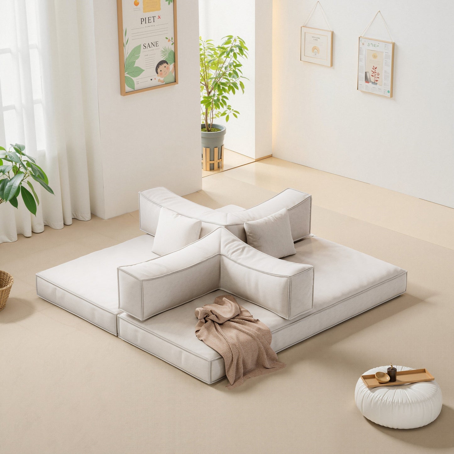 82 Inch Chenille Convertible Modular Sofa for Living Room