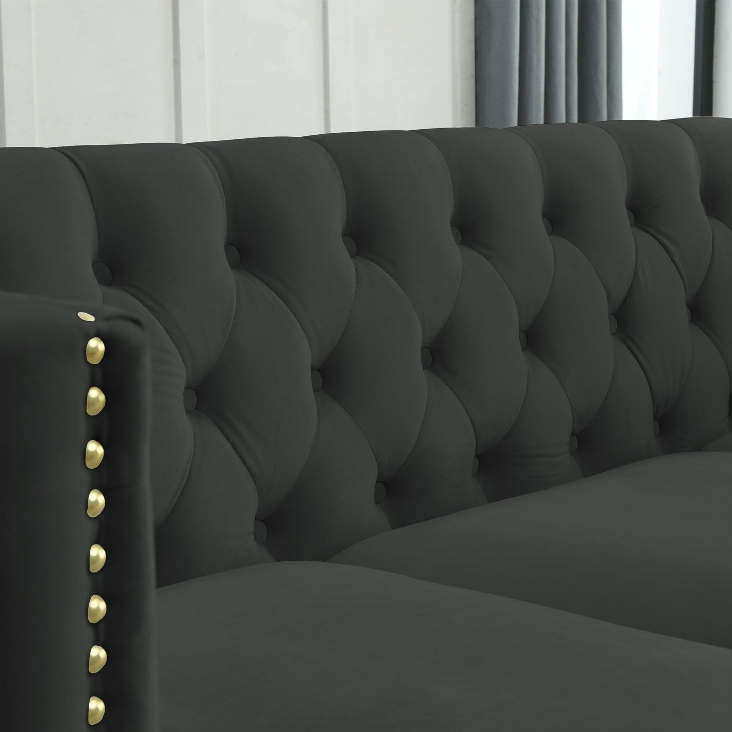 82.2-Inch Velvet Corner Sofa, L-Shaped Sectional Couch, 5-Seater Corner Sofas with 3 Cushions for Living Room, Bedroom, Apartmen