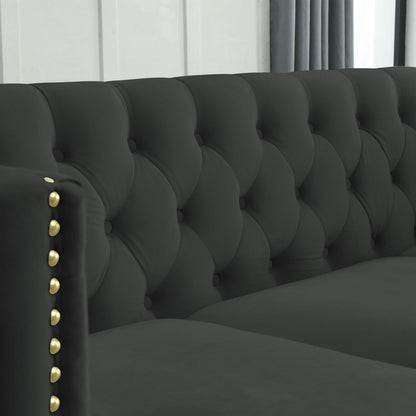 82.2-Inch Velvet Corner Sofa, L-Shaped Sectional Couch, 5-Seater Corner Sofas with 3 Cushions for Living Room, Bedroom, Apartmen