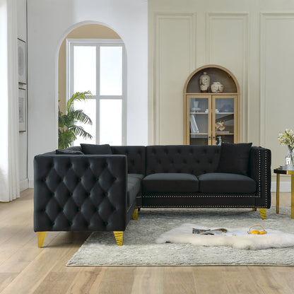 82.2-Inch Velvet Corner Sofa, L-Shaped Sectional Couch, 5-Seater Corner Sofas with 3 Cushions for Living Room, Bedroom, Apartmen