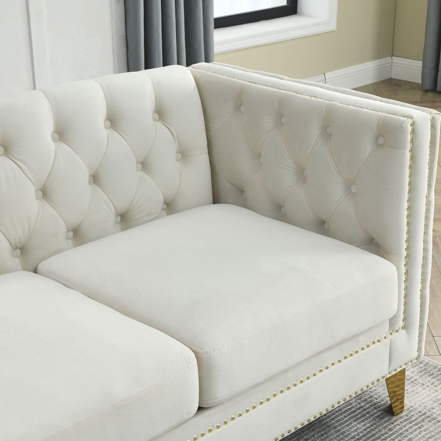 82.2-Inch Velvet Corner Sofa, L-Shaped Sectional Couch, 5-Seater Corner Sofas with 3 Cushions for Living Room, Bedroom, Apartmen