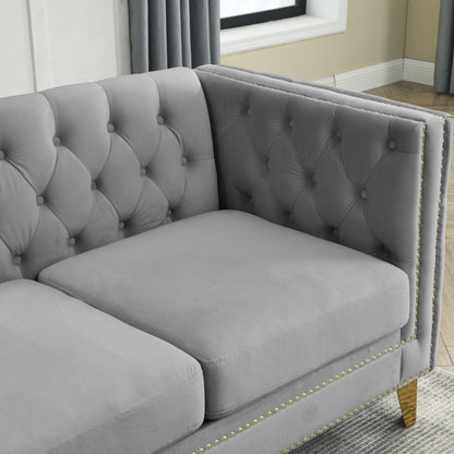 82.2-Inch Velvet Corner Sofa, L-Shaped Sectional Couch, 5-Seater Corner Sofas with 3 Cushions for Living Room, Bedroom, Apartmen