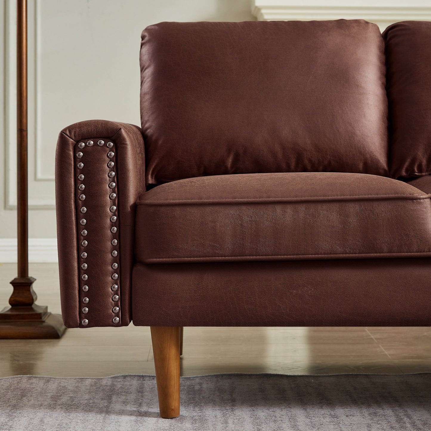 82.2 Fabric 3-Seater Sofa with Copper Nails and Right Chaise
