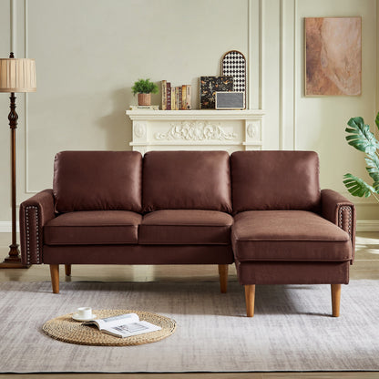 82.2 Fabric 3-Seater Sofa with Copper Nails and Right Chaise
