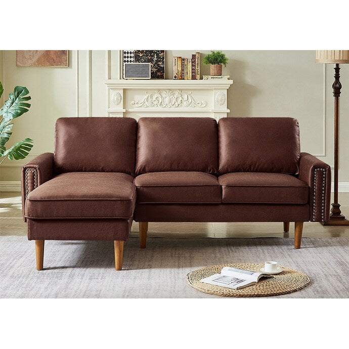 82.2 Fabric 3-Seater Sofa with Copper Nails and Right Chaise