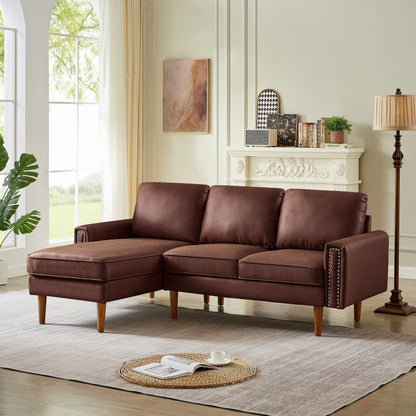 82.2 Fabric 3-Seater Sofa with Copper Nails and Right Chaise