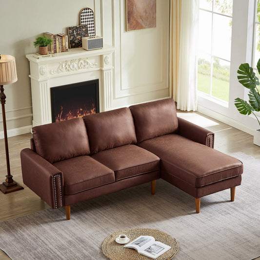 82.2 Fabric 3-Seater Sofa with Copper Nails and Right Chaise