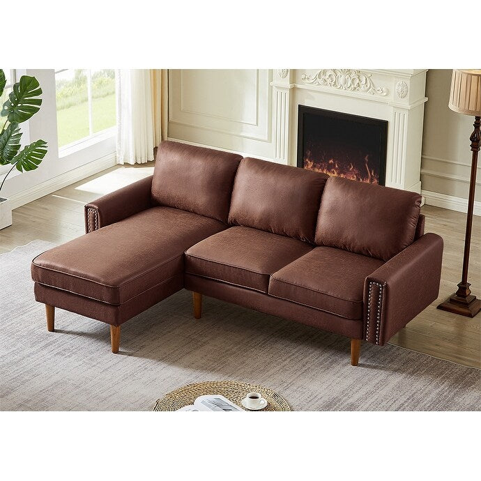 82.2 Fabric 3-Seater Sofa with Copper Nails and Right Chaise