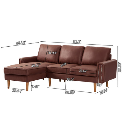 82.2 Fabric 3-Seater Sofa with Copper Nails and Right Chaise