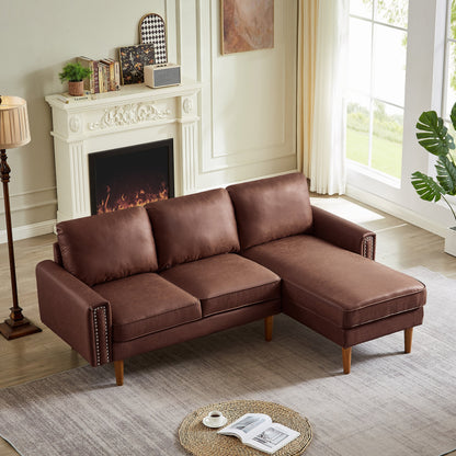82.2'' Suede L-Shaped Sofa with Right Chaise, Solid Wood Frame, and Copper Nailhead Accents