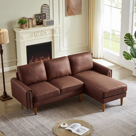 82.2'' Suede L-Shaped Sofa with Right Chaise, Solid Wood Frame, and Copper Nailhead Accents