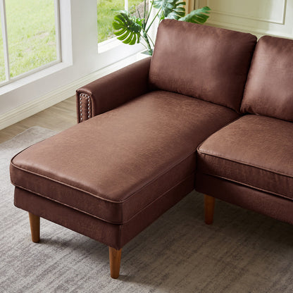 82.2'' Suede L-Shaped Sofa with Right Chaise, Solid Wood Frame, and Copper Nailhead Accents