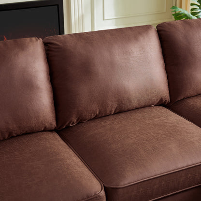 82.2'' Suede L-Shaped Sofa with Right Chaise, Solid Wood Frame, and Copper Nailhead Accents