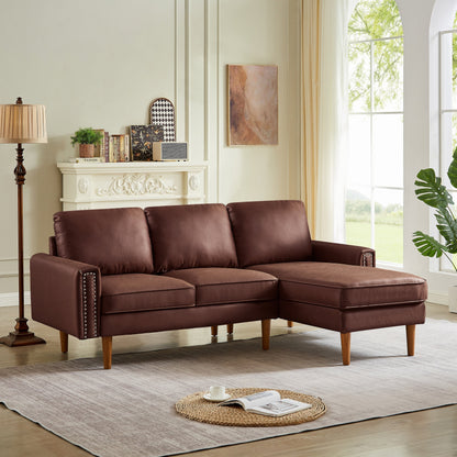 82.2'' Suede L-Shaped Sofa with Right Chaise, Solid Wood Frame, and Copper Nailhead Accents