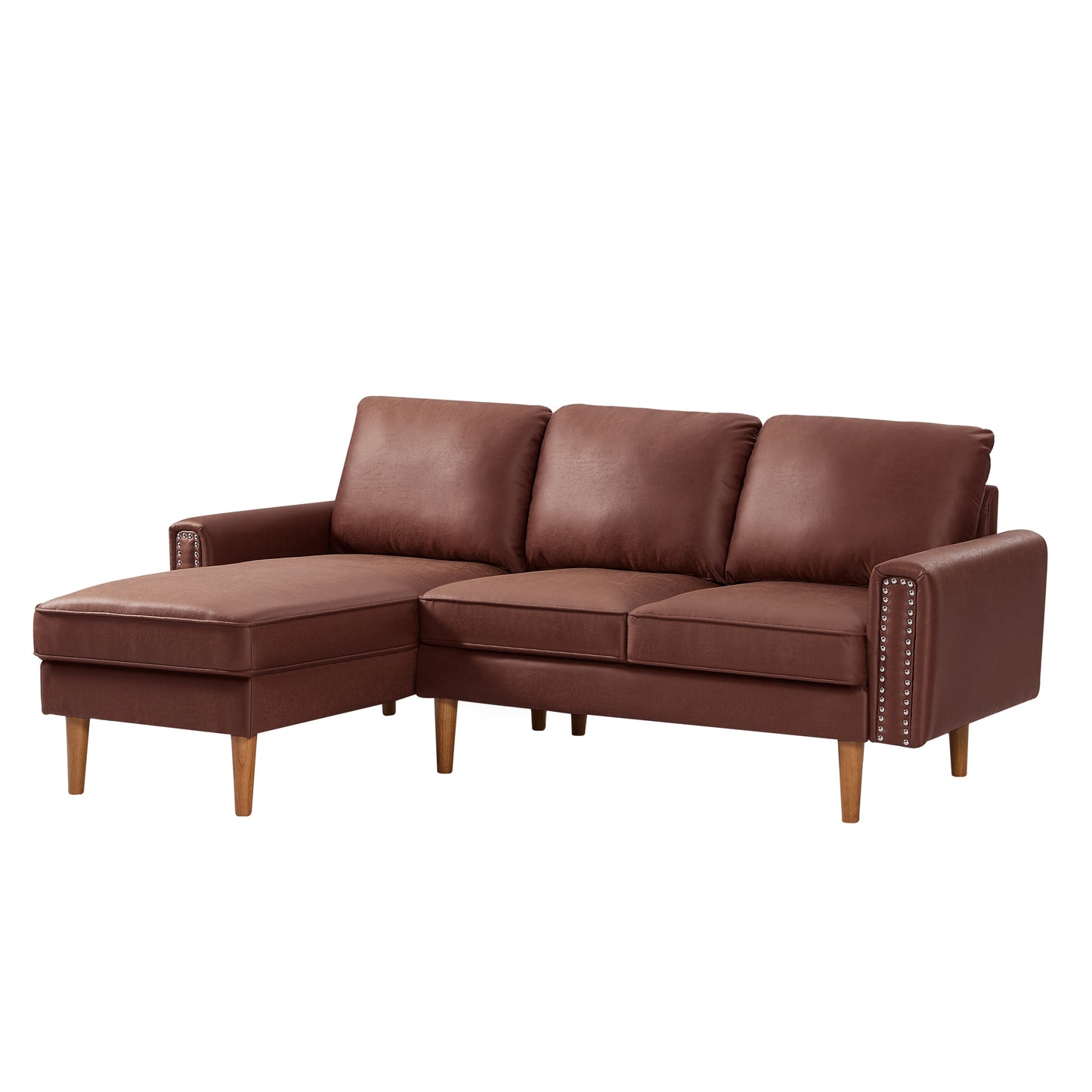 82.2'' Suede L-Shaped Sofa with Right Chaise, Solid Wood Frame, and Copper Nailhead Accents