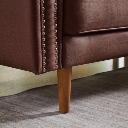 82.2'' Suede L-Shaped Sofa with Right Chaise, Solid Wood Frame, and Copper Nailhead Accents