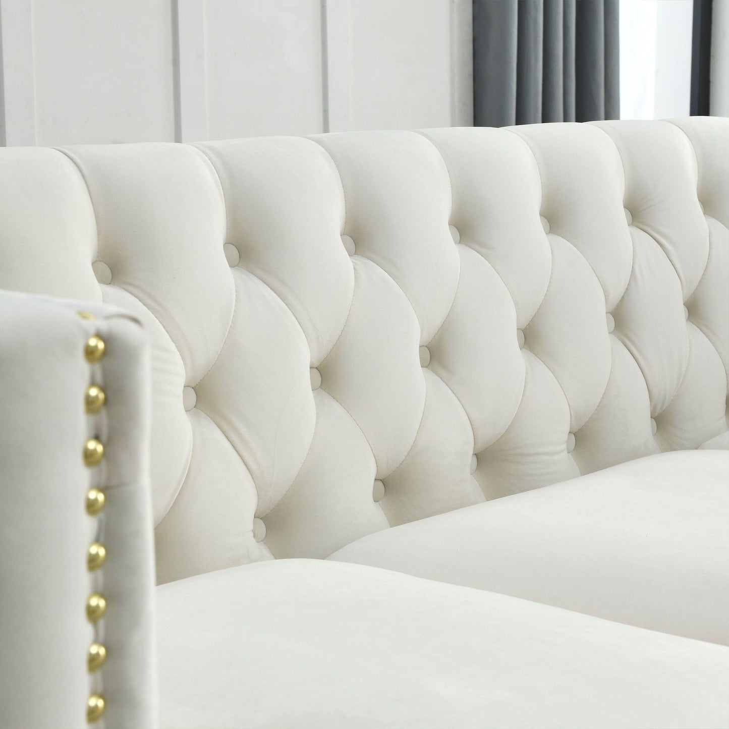 82.2'' Velvet L-Shaped 5-Seater Sofa with Nailhead Trim