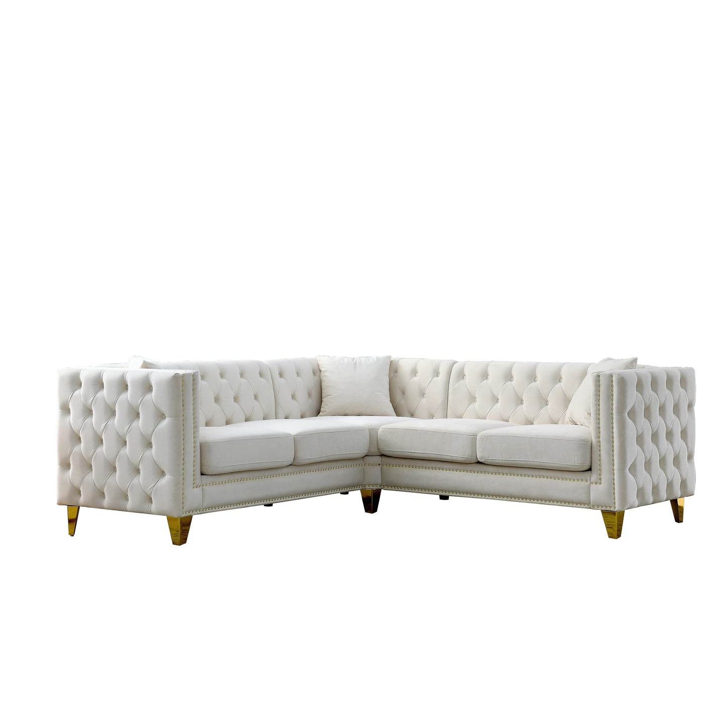 82.2'' Velvet L-Shaped 5-Seater Sofa with Nailhead Trim